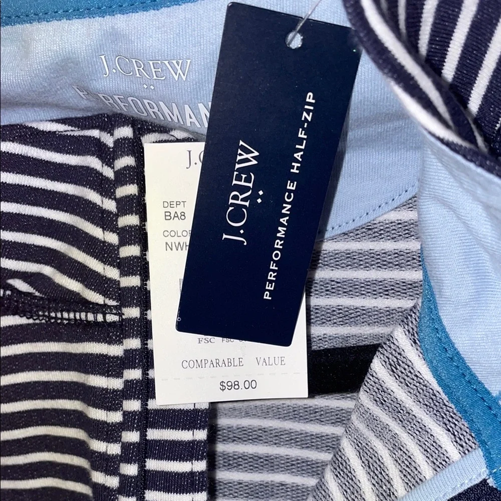 J.Crew Shirt Navy and White Striped Half-Zip Long Sleeve Nautical Mens Small - Picture 4 of 11